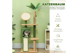Kratzbaum 139 cm Katzenbaum mit Katzenhöhle, Spielball, Katzenkratzbaum mit Sisal-Kratzsäulen, für Katzen bis 5 kg by PawHut in Green – product photo 4 of 5