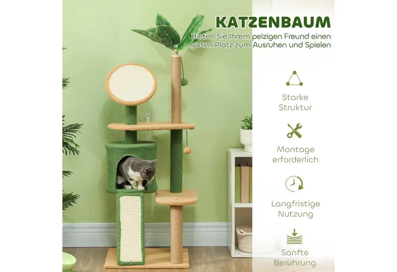 Kratzbaum 139 cm Katzenbaum mit Katzenhöhle, Spielball, Katzenkratzbaum mit Sisal-Kratzsäulen, für Katzen bis 5 kg by PawHut in Green – product photo 4 of 5