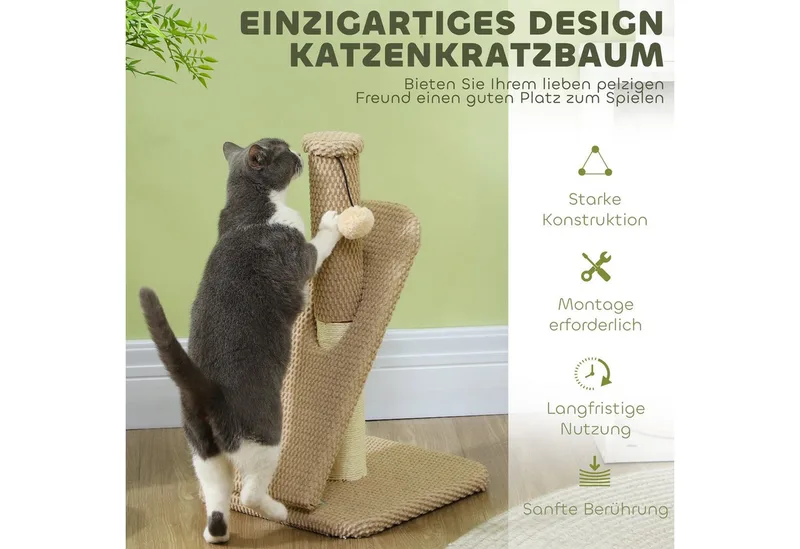 Kratzbaum 54 cm Hoch Kratzsäule Kratzstamm mit Spielball, Sisal-Katzenkratzbaum Katzenbaum für kleine Katzen, Katzen Kratzmöbel, Cremeweiß by PawHut in Brown – product photo 4 of 5