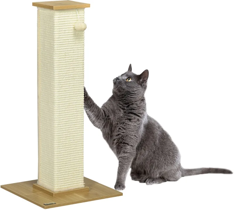 Kratzbaum, 80 cm, Kratzstamm für Katzen mit Spielball, Kratzpsäule aus Sisalseil, Katzenkratzbaum mit Kratzbrett, Katzenmöbel van PawHut in Eiche+Cremeweiß – productfoto