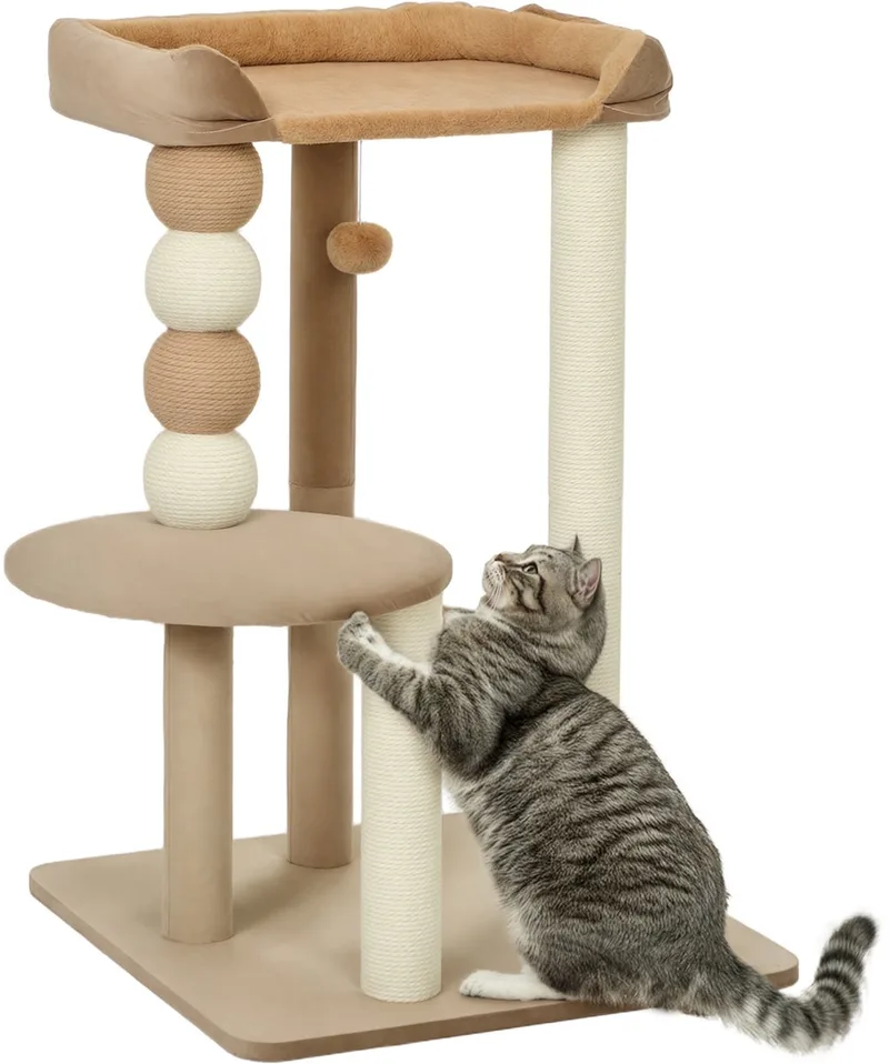 Kratzbaum 86 cm Katzenbaum mit Sprungplattform, Bett, Spielball, Katzenkratzbaum mit Jute-Kratzsäulen, für Katzen bis 7 kg by PawHut in Kaffee – product photo 1 of 5