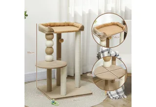 Kratzbaum 86 cm Katzenbaum mit Sprungplattform, Bett, Spielball, Katzenkratzbaum mit Jute-Kratzsäulen, für Katzen bis 7 kg by PawHut in Kaffee – product photo 3 of 5