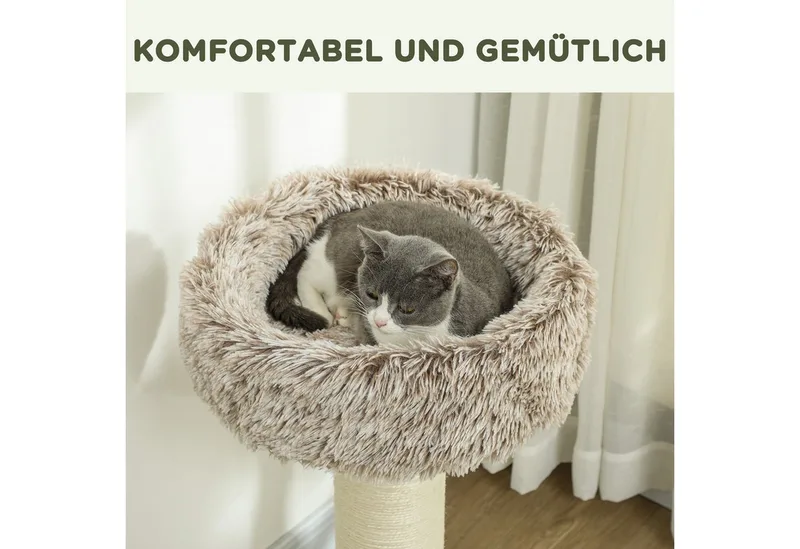 Kratzbaum 87 cm hoch Katzenbaum mit Bett, dick Stamm, Katzenkratzbaum mit Sisal-Kratzsäulen, für Katzen bis 6 kg, Indoor de PawHut en Marron – photo produit 5 sur 5