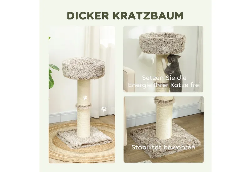 Kratzbaum 87 cm hoch Katzenbaum mit Bett, dick Stamm, Katzenkratzbaum mit Sisal-Kratzsäulen, für Katzen bis 6 kg, Indoor de PawHut en Marron – photo produit 4 sur 5