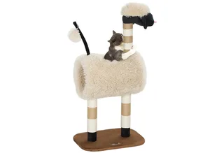 Kratzbaum 98 cm Katzenbaum mit Kratzpfosten, Tunnel, Spielball, Katzenkratzbaum im Schaf-Design, für Katzen bis 5 kg, Hellbraun von PawHut in Braun – Produktfoto 2 von 5