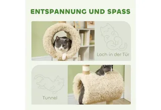Kratzbaum 98 cm Katzenbaum mit Kratzpfosten, Tunnel, Spielball, Katzenkratzbaum im Schaf-Design, für Katzen bis 5 kg, Hellbraun von PawHut in Braun – Produktfoto 5 von 5