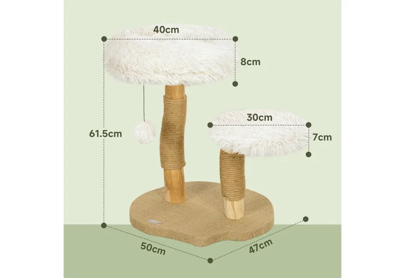 Kratzbaum-Birnbaumholz, Polyester-50L x 47B x 61,5H cm-Weiß by PawHut in Natural – product photo 3 of 5