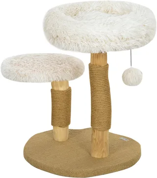 Kratzbaum-Birnbaumholz, Polyester-50L x 47B x 61,5H cm-Weiß by PawHut in Natural – product photo 1 of 5