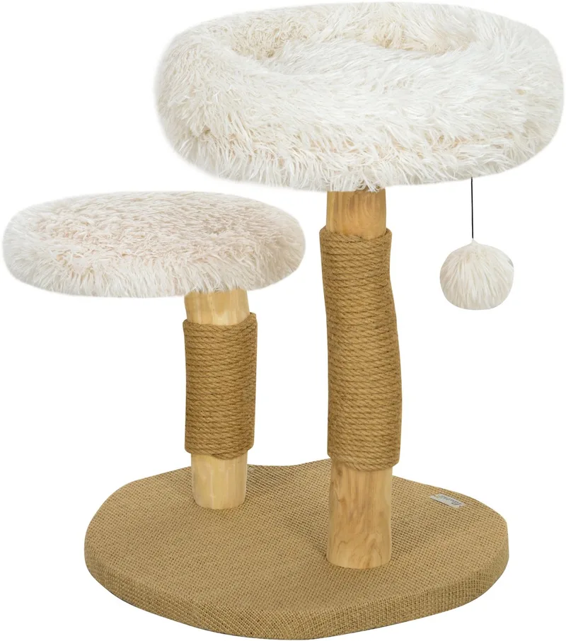 Kratzbaum-Birnbaumholz, Polyester-50L x 47B x 61,5H cm-Weiß by PawHut in Natural – product photo 1 of 5