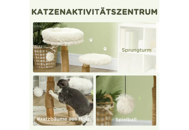 Kratzbaum-Birnbaumholz, Polyester-50L x 47B x 61,5H cm-Weiß by PawHut in Natural – product photo 4 of 5