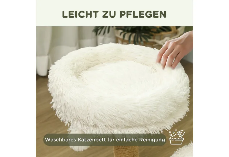 Kratzbaum-Birnbaumholz, Polyester-50L x 47B x 61,5H cm-Weiß by PawHut in Natural – product photo 5 of 5