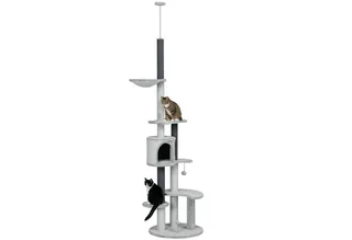 Kratzbaum Deckenhoch, Katzenbaum, 225-255 cm Katzenkratzbaum mit Katzenhöhle, Kratzstämmen, Korb, Spielball, Katzenmöbel mit Kippschutz by PawHut in Grey – product photo 2 of 5