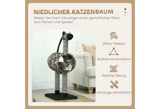 Kratzbaum mit Katzentunnel D30-538V00 by PawHut in Black, White – product photo 4 of 5