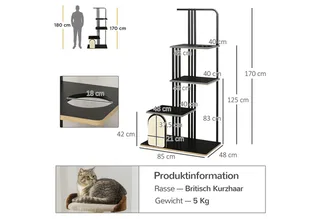 Kratzbaum mit Kissen und 4 Ebenen D30-625V00 von PawHut in Schwarz – Produktfoto 3 von 5