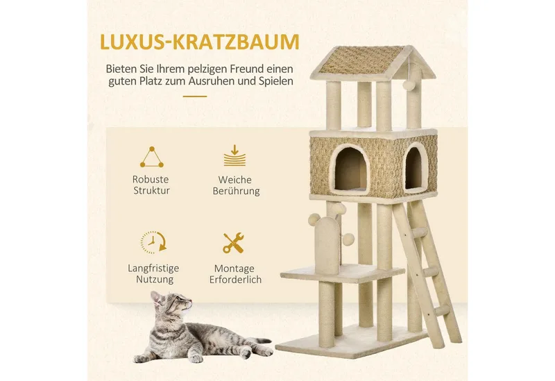 Kratzbaum mit Spielbälle D30-431 fra PawHut i Natur – produktbillede 4 af 5