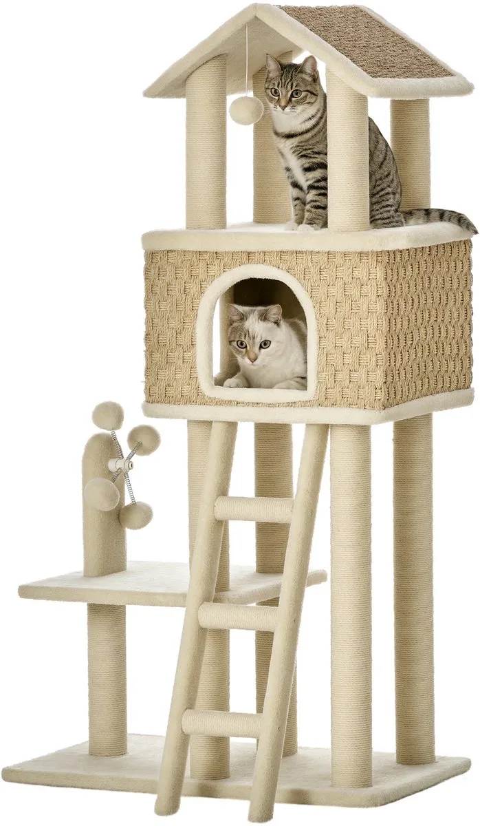 Kratzbaum mit Spielbälle D30-431 fra PawHut i Natur – produktbillede 1 af 5
