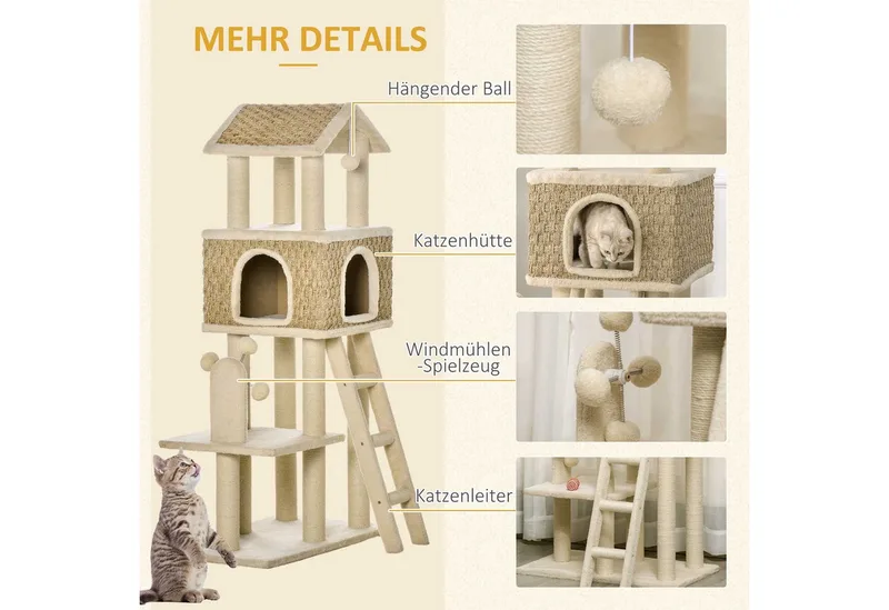 Kratzbaum mit Spielbälle D30-431 fra PawHut i Natur – produktbillede 5 af 5