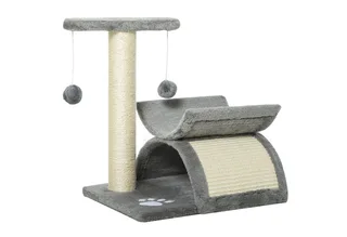 Kratzbaum-Spanplatte, Plüsch, Sisalfaser-L40 x B30 x H43 cm-Hellgrau de PawHut en Gris clair – photo produit 2 sur 5