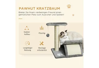 Kratzbaum-Spanplatte, Plüsch, Sisalfaser-L40 x B30 x H43 cm-Hellgrau de PawHut en Gris clair – photo produit 4 sur 5