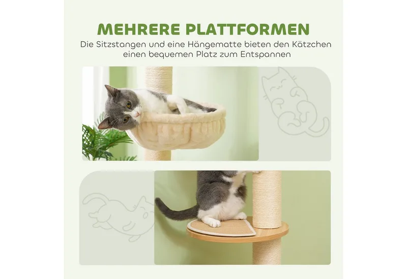 Kratzbaum-Spanplatte, Polyester-40L x 40B x 230-250H cm-Eiche+Cremeweiß von PawHut in Eiche+Cremeweiß – Produktfoto 5 von 5