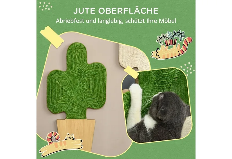 Kratzmatte Katze, 2er Set Katzenkratzbretter aus Juteseil, Katzen Kratzbrett mit Haken, Kratzwand für Katzen im Kakteen-Design, 30 x 60 cm by PawHut in Eiche+Weiß+Grün – product photo 5 of 5