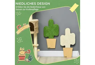 Kratzmatte Katze, 2er Set Katzenkratzbretter aus Juteseil, Katzen Kratzbrett mit Haken, Kratzwand für Katzen im Kakteen-Design, 30 x 60 cm by PawHut in Eiche+Weiß+Grün – product photo 4 of 5