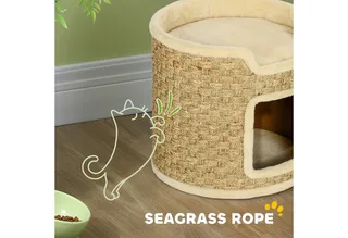 Kratztonne, 37 cm Hoch Katzentonne, Katzenhöhle mit Tür, Katzenhaus, Kratzbaum mit 2 Ebene, Katzenturm, Katzenbett aus Sisal, für Katze bis 5 kg by PawHut in Khaki – product photo 5 of 5