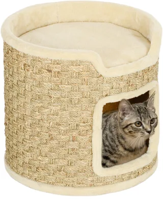 Kratztonne, 37 cm Hoch Katzentonne, Katzenhöhle mit Tür, Katzenhaus, Kratzbaum mit 2 Ebene, Katzenturm, Katzenbett aus Sisal, für Katze bis 5 kg by PawHut in Khaki – product photo 1 of 5
