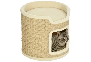 Kratztonne, 37 cm Hoch Katzentonne, Katzenhöhle mit Tür, Katzenhaus, Kratzbaum mit 2 Ebene, Katzenturm, Katzenbett aus Sisal, für Katze bis 5 kg by PawHut in Khaki – product photo 2 of 5