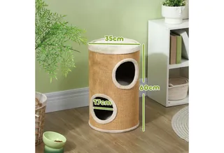 Kratztonne, 60 cm Hoch Katzentonne mit 2 Höhle, Kratzbaum, Katzenturm aus Sisal, für Katze bis 5 kg by PawHut in Brown – product photo 3 of 5