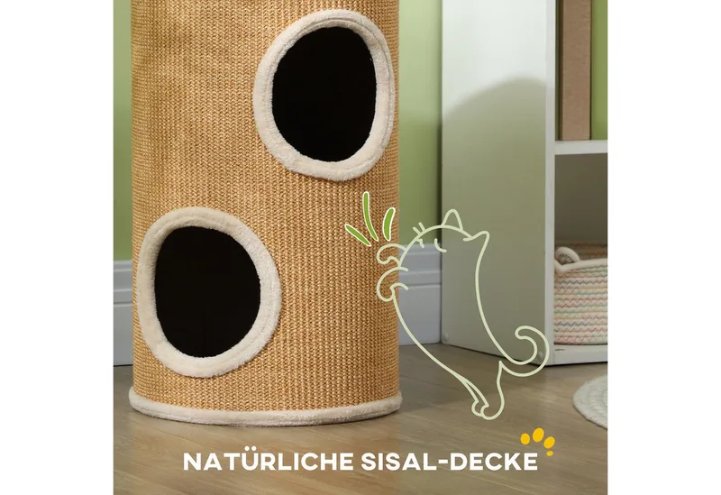 Kratztonne, 60 cm Hoch Katzentonne mit 2 Höhle, Kratzbaum, Katzenturm aus Sisal, für Katze bis 5 kg by PawHut in Brown – product photo 5 of 5