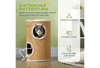 Kratztonne, 60 cm Hoch Katzentonne mit 2 Höhle, Kratzbaum, Katzenturm aus Sisal, für Katze bis 5 kg by PawHut in Brown – product photo 4 of 5