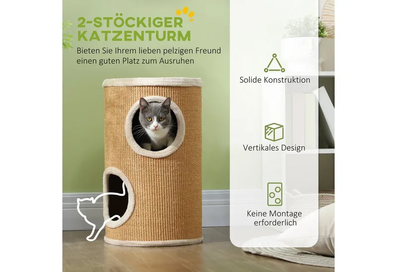 Kratztonne, 60 cm Hoch Katzentonne mit 2 Höhle, Kratzbaum, Katzenturm aus Sisal, für Katze bis 5 kg by PawHut in Brown – product photo 4 of 5