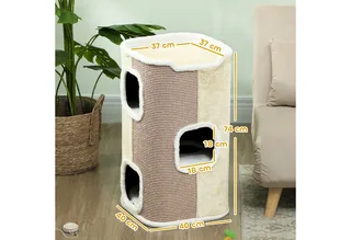 Kratztonne für Katzen Katzenkratzbaum 3 Ebenen Katzenbaum Kletterbaum für Katzen Katzenmöbel Spanplatte samtartiges Polyester Sisal 40 x 40 x 74 cm by PawHut in Beige+Weiß – product photo 3 of 5