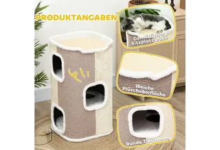Kratztonne für Katzen Katzenkratzbaum 3 Ebenen Katzenbaum Kletterbaum für Katzen Katzenmöbel Spanplatte samtartiges Polyester Sisal 40 x 40 x 74 cm by PawHut in Beige+Weiß – product photo 5 of 5