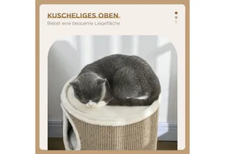Kratztonne, Höhe 70 cm, Spieltonne für Katzen, 3 Ebenen, Katzenkratzbaum mit 3 Höhlen, Katzenbaum, Kratzturm aus Sisal, Katzenmöbel, Plüsch von PawHut in Braun – Produktfoto 5 von 5