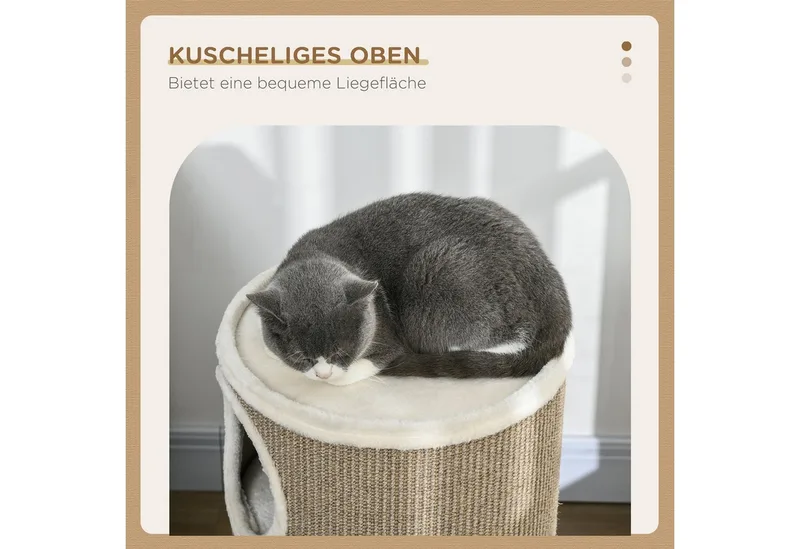 Kratztonne, Höhe 70 cm, Spieltonne für Katzen, 3 Ebenen, Katzenkratzbaum mit 3 Höhlen, Katzenbaum, Kratzturm aus Sisal, Katzenmöbel, Plüsch von PawHut in Braun – Produktfoto 5 von 5