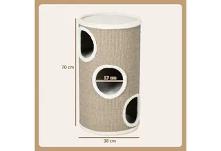 Kratztonne, Höhe 70 cm, Spieltonne für Katzen, 3 Ebenen, Katzenkratzbaum mit 3 Höhlen, Katzenbaum, Kratzturm aus Sisal, Katzenmöbel, Plüsch von PawHut in Braun – Produktfoto 3 von 5