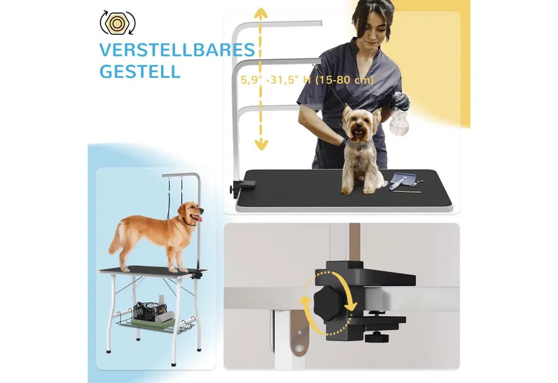 opvouwbare trimtafel - voor honden - met us en mand de PawHut en Noir, Blanc – photo produit 4 sur 5