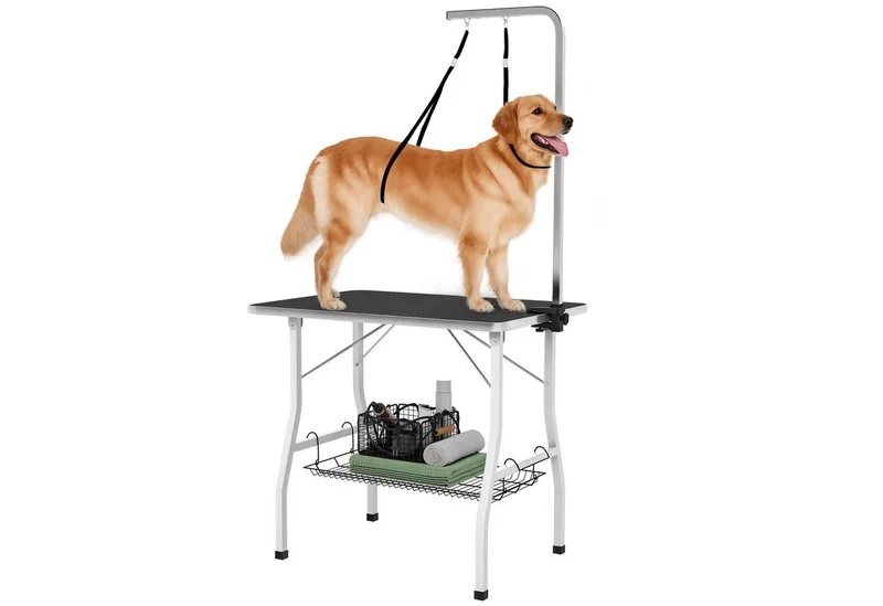 opvouwbare trimtafel - voor honden - met us en mand de PawHut en Noir, Blanc – photo produit 2 sur 5