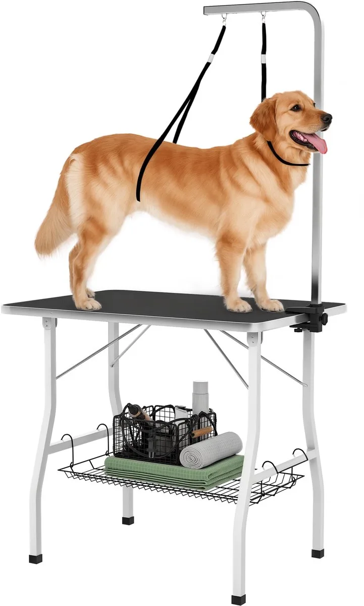 opvouwbare trimtafel - voor honden - met us en mand de PawHut en Noir, Blanc – photo produit 1 sur 5