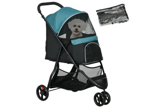 PawHut 2 in 1 Hundewagen Hundebuggy mit Regenschutz klappbar für Hunde & Katzen bis 10 kg Katzenbuggy mit Kissen Netzfenstern Türen Aufbewahrungskorb Katzenwagen Buggy de PawHut en Vert foncé – photo produit 2 sur 5