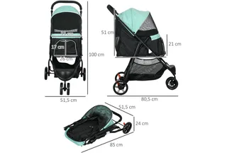 PawHut 2 in 1 Hundewagen Hundebuggy mit Regenschutz klappbar für Hunde & Katzen bis 10 kg Katzenbuggy mit Kissen Netzfenstern Türen Aufbewahrungskorb Katzenwagen Buggy von PawHut in Grün – Produktfoto 3 von 5