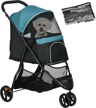 PawHut 2 in 1 Hundewagen Hundebuggy mit Regenschutz klappbar für Hunde & Katzen bis 10 kg Katzenbuggy mit Kissen Netzfenstern Türen Aufbewahrungskorb Katzenwagen Buggy de PawHut en Vert foncé – photo produit 1 sur 5
