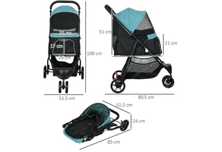 PawHut 2 in 1 Hundewagen Hundebuggy mit Regenschutz klappbar für Hunde & Katzen bis 10 kg Katzenbuggy mit Kissen Netzfenstern Türen Aufbewahrungskorb Katzenwagen Buggy de PawHut en Vert foncé – photo produit 3 sur 5