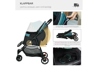 PawHut 2 in 1 Hundewagen Hundebuggy mit Regenschutz klappbar für Hunde & Katzen bis 10 kg Katzenbuggy mit Kissen Netzfenstern Türen Aufbewahrungskorb Katzenwagen Buggy de PawHut en Vert foncé – photo produit 5 sur 5