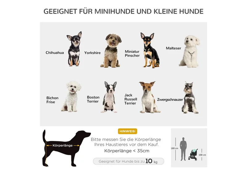 PawHut 2 in 1 Hundewagen Hundebuggy mit Regenschutz klappbar für Hunde & Katzen bis 10 kg Katzenbuggy mit Kissen Netzfenstern Türen Aufbewahrungskorb Katzenwagen Buggy von PawHut in Grün – Produktfoto 4 von 5