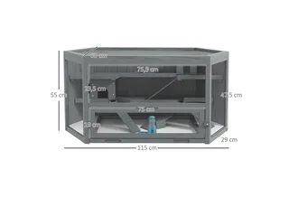 PawHut 3 Etagen Nagerkäfig, 6-eckig Kleintierkäfig, Kleintierhaus aus Holz, Mäusekäfig, Hamsterkäfig mit klappbarem Deckel, Sichtfenster, Rampe, 115 x 60 x 55 cm by PawHut in Grey – product photo 3 of 5