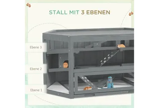PawHut 3 Etagen Nagerkäfig, 6-eckig Kleintierkäfig, Kleintierhaus aus Holz, Mäusekäfig, Hamsterkäfig mit klappbarem Deckel, Sichtfenster, Rampe, 115 x 60 x 55 cm by PawHut in Grey – product photo 5 of 5