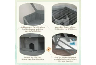 PawHut 3 Etagen Nagerkäfig, 6-eckig Kleintierkäfig, Kleintierhaus aus Holz, Mäusekäfig, Hamsterkäfig mit klappbarem Deckel, Sichtfenster, Rampe, 115 x 60 x 55 cm by PawHut in Grey – product photo 4 of 5